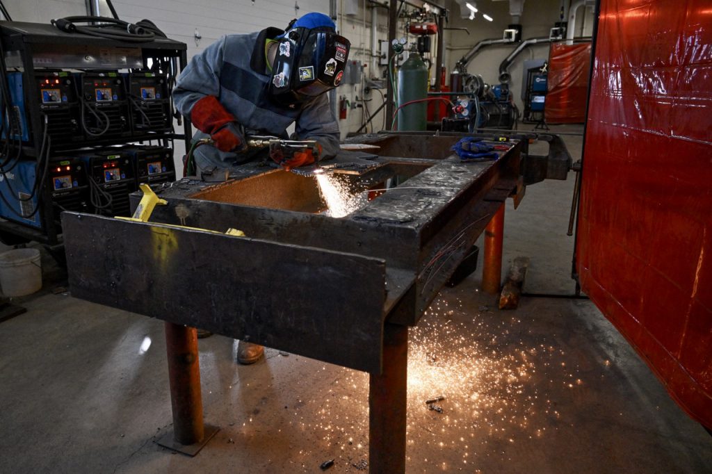 Student doing metal work at Northwest Tech Center 