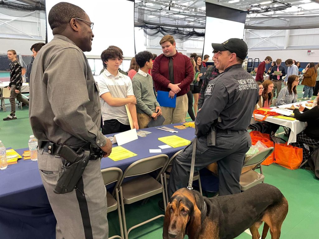 Career workshop where the New York State Police are talking with students.